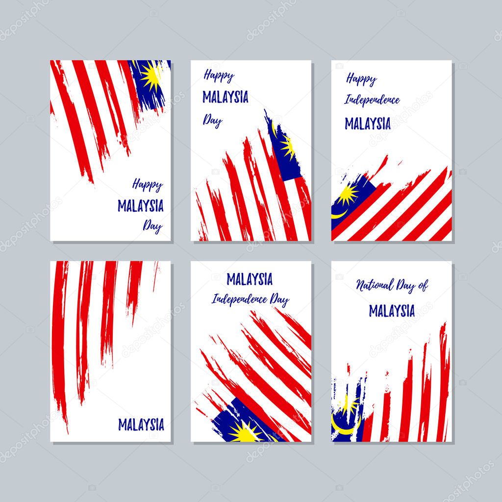 Malaysia Patriotic Cards for National Day Expressive Brush Stroke in National Flag Colors on white