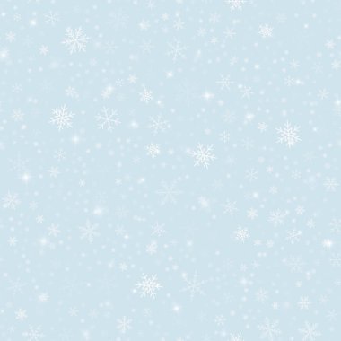 Sihirli kar taneleri seamless modeli açık mavi Noel renkli kaotik olarak sihirli dağınık