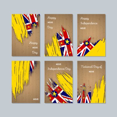 Niue vatansever kartları Milli Günü ifade fırça darbesi kraft ulusal bayrak renk için