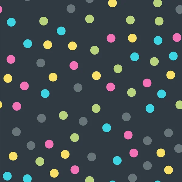 Kleurrijke polka dots naadloze patroon op zwart 10 achtergrond Pleasing klassieke kleurrijke polka dots — Stockvector