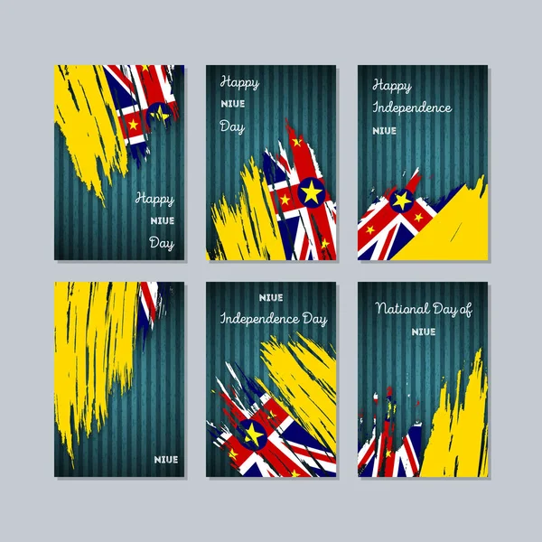 Niue vatansever kartları için Milli Günü ifade fırça darbesi kara günü ulusal bayrak renklerde
