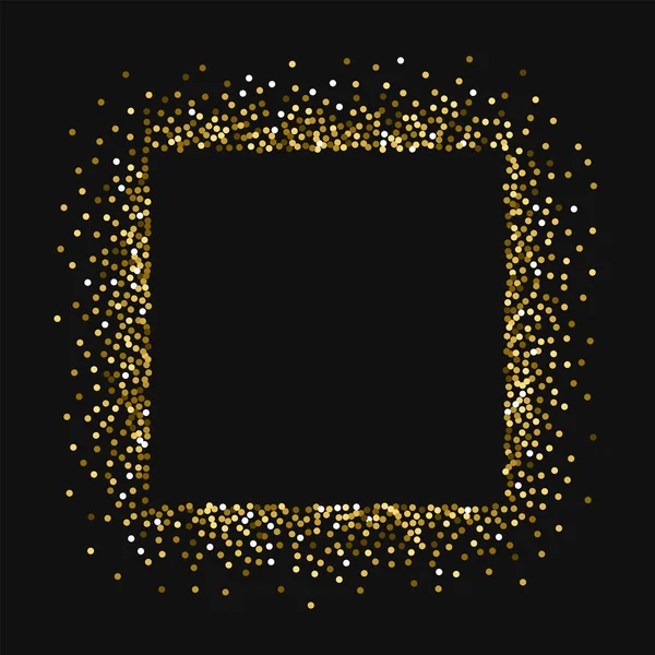Круглий золотий глютер Квадратний абстрактний безлад з круглим золотим глютером на чорному тлі — стоковий вектор