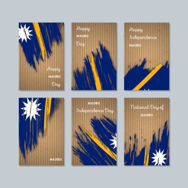 Nauru vatansever kartları Milli Günü ifade fırça darbesi kraft ulusal bayrak renk için