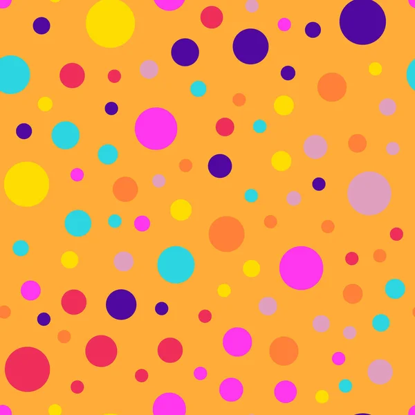 Memphis stijl polka dots naadloze patroon op oranje achtergrond glamoureuze moderne memphis polka dots — Stockvector