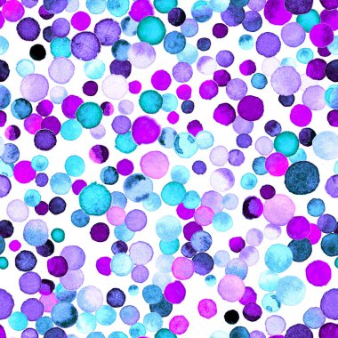 Suluboya konfeti seamless modeli el enerjik boyalı daireli suluboya konfeti daire