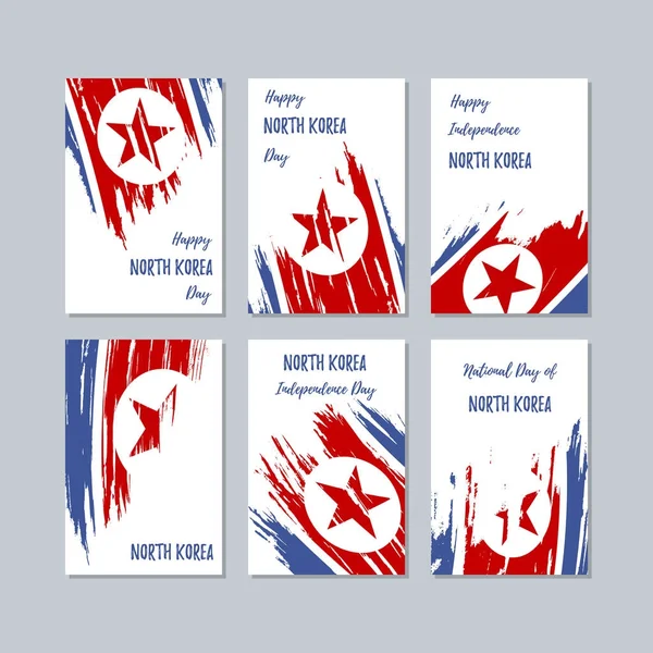 North Korea Patriotic Cards for National Day Expressive Brush Stroke in National Flag Colors on — Stock Vector