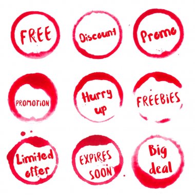 Promotion collection of round watercolor stains with free discount promo promotion hurry up clipart