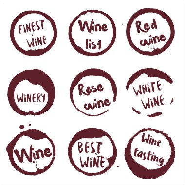 Şarap koleksiyonu en iyi şarap listesi kırmızı beyaz gül en iyi tatma ile yuvarlak sulu boya lekeleri