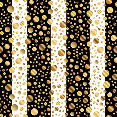 Altın nokta seamless modeli siyah beyaz çizgili arka plan enfes degrade altın noktalar üzerinde