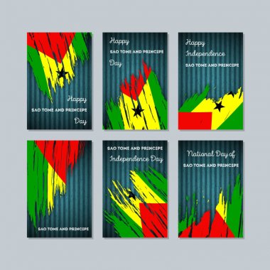 Sao Tome ve Principe vatansever kartları için Milli Günü ifade fırça darbesi ulusal bayrak