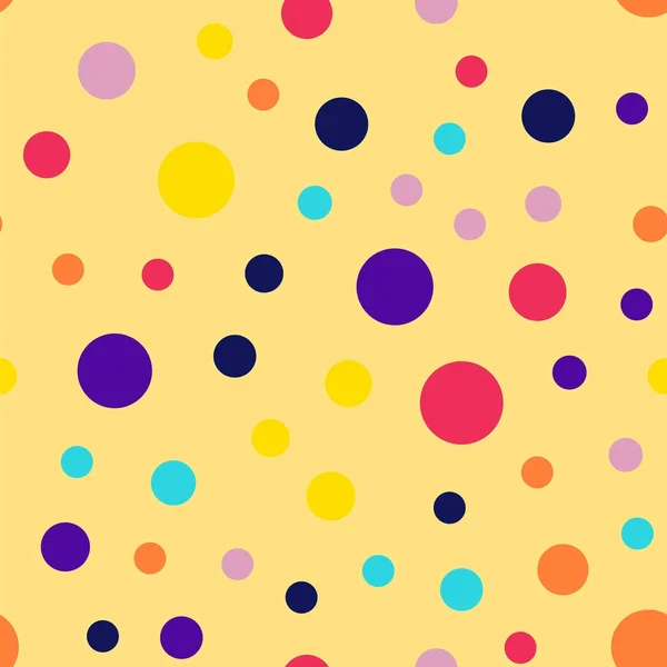 Memphis style polka dots seamless pattern on yellow background Pleasing modern memphis polka dots — Stock Vector