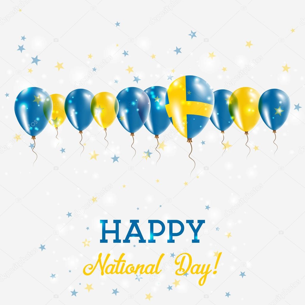 Sweden Independence Day Sparkling Patriotic Poster Happy Independence Day Card with Sweden Flags