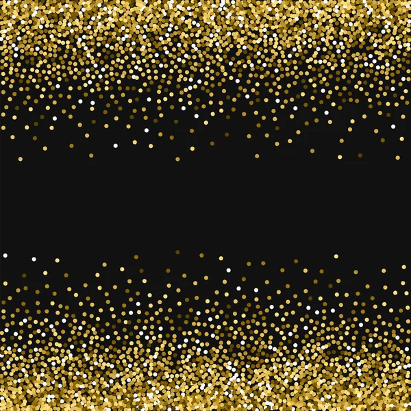 Ronde goud glitter verstrooide grens met ronde gouden Glitters op een zwarte achtergrond verleidelijke Vector — Stockvector