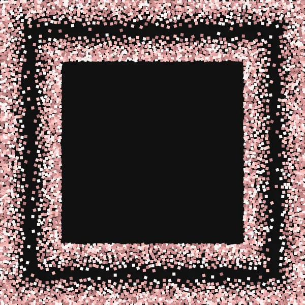 Zlaté třpytky růžové náměstí rozptýlené rám s růžovou zlaté třpytky na černém pozadí Skvělé — Stockový vektor