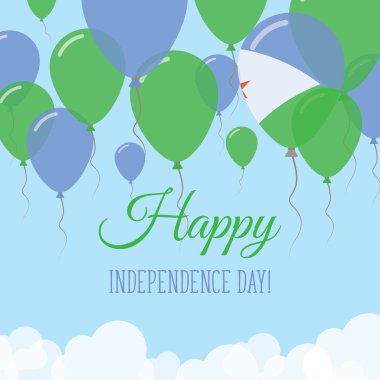 Cibuti Bağımsızlık günü düz tebrik kartı lastik balonlar Cibuti bayrağı renklerde uçan