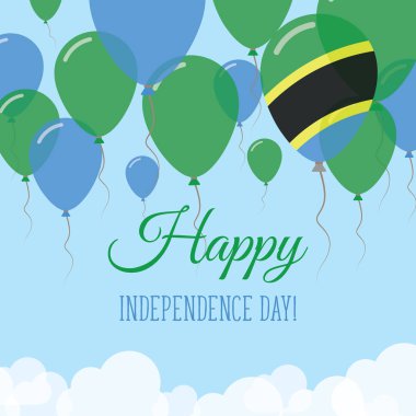 Tanzanya Birleşik Cumhuriyeti Bağımsızlık günü düz tebrik kartı lastik balonlar renklerde uçan