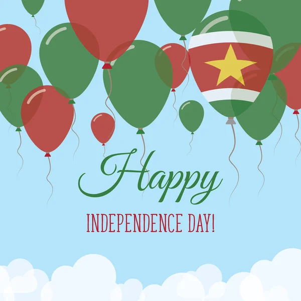 Tarjeta de felicitación plana del Día de la Independencia de Surinam Globos de goma voladores en colores del Surinamer — Archivo Imágenes Vectoriales