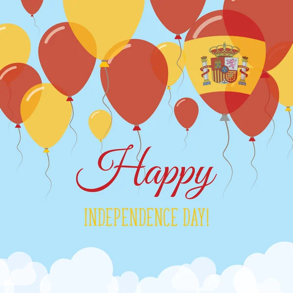 Dia da independência da Espanha Balões de borracha voadores de cartão de saudação plana em cores da bandeira espanhola — Vetor de Stock