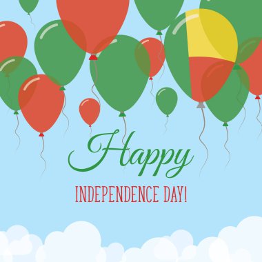 Benin Bağımsızlık günü düz tebrik kartı lastik balon Beninese bayrak renkleri uçan