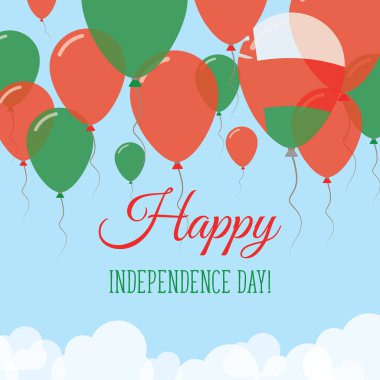 Umman Bağımsızlık günü düz tebrik kartı lastik balonlar Umman bayrağı mutlu renklerde uçan