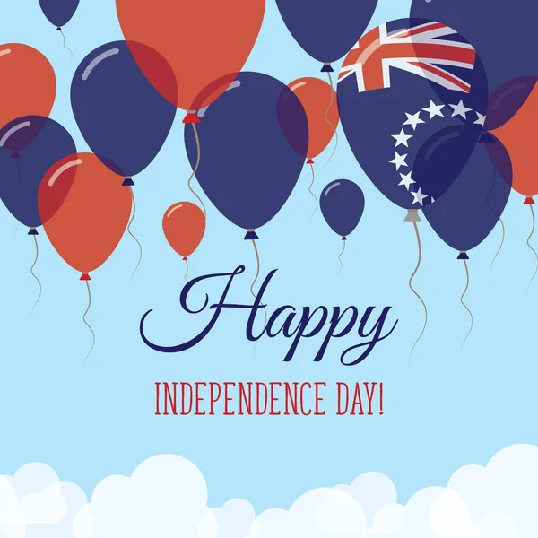 Tarjeta de felicitación plana del Día de la Independencia de las Islas Cook Globos de goma voladores en colores del cocinero — Archivo Imágenes Vectoriales