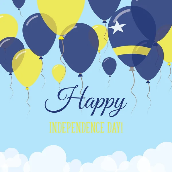 Curacao den nezávislosti plochý blahopřání létající balónky gumové v barvách holandskou vlajku — Stockový vektor