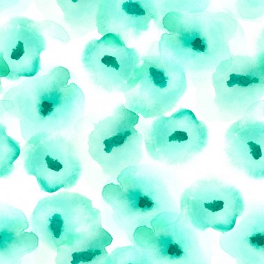 Narin çiçek desenli deniz mavisi ipek suluboya seamless modeli gerçek suluboya soyut