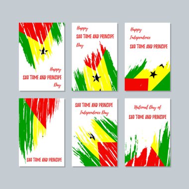 Sao Tome ve Principe vatansever kartları için Milli Günü ifade fırça darbesi ulusal bayrak