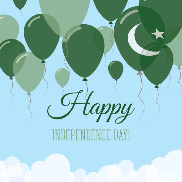 Paquistán Día de la Independencia Tarjeta de felicitación plana Globos de goma voladores en colores de Pakistán — Vector de stock