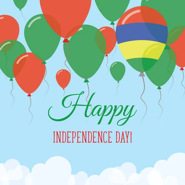 Dia da Independência da Maurícia Balões de borracha voadores de cartão de saudação plana nas cores do maurício — Vetor de Stock