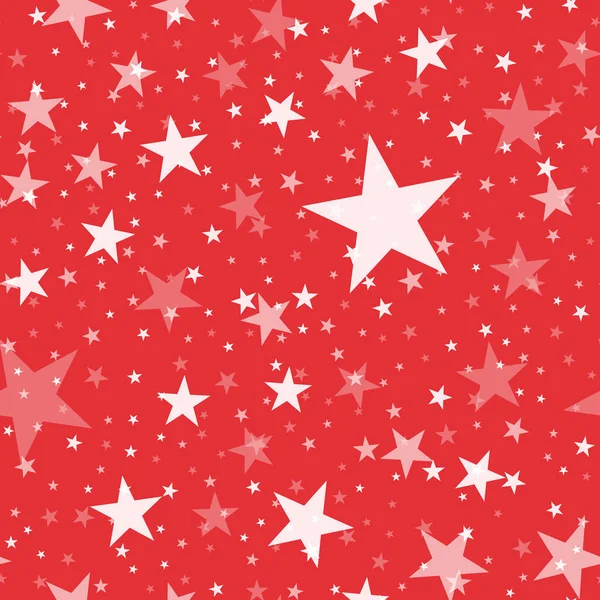赤の背景に素晴らしい無限ランダムな散乱白い星の白い星シームレス パターン — ストックベクタ