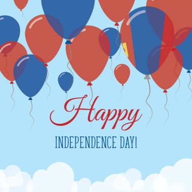 Moğolistan Bağımsızlık günü düz tebrik kartı lastik balonlar Moğol renklerde uçan