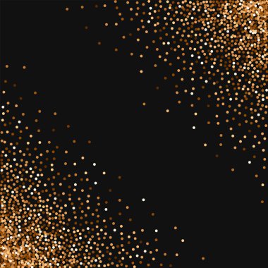 Kırmızı yuvarlak altın glitter dağılım köşeye sıkışmış kenarlıklı siyah zemin üzerine kırmızı yuvarlak altın glitter