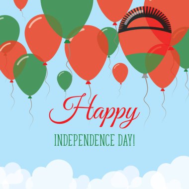 Malavi Bağımsızlık günü düz tebrik kartı lastik balonlar Malawian bayrak renkleri uçan