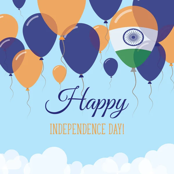 Dzień Niepodległości Indii płaskie Greeting Card Latające balony gumowe w kolorach flagi indyjskiej — Wektor stockowy