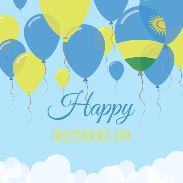 Tarjeta de felicitación plana del Día de la Independencia de Ruanda Globos de goma voladores en colores de la bandera de Ruanda — Vector de stock