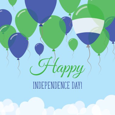 Sierra Leone Bağımsızlık günü düz tebrik kartı lastik balonlar Sierra renklerde uçan