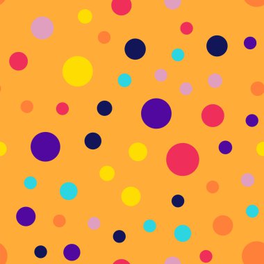 Memphis stili puantiyeli seamless modeli üzerinde turuncu arka plana nefes kesen modern memphis polka