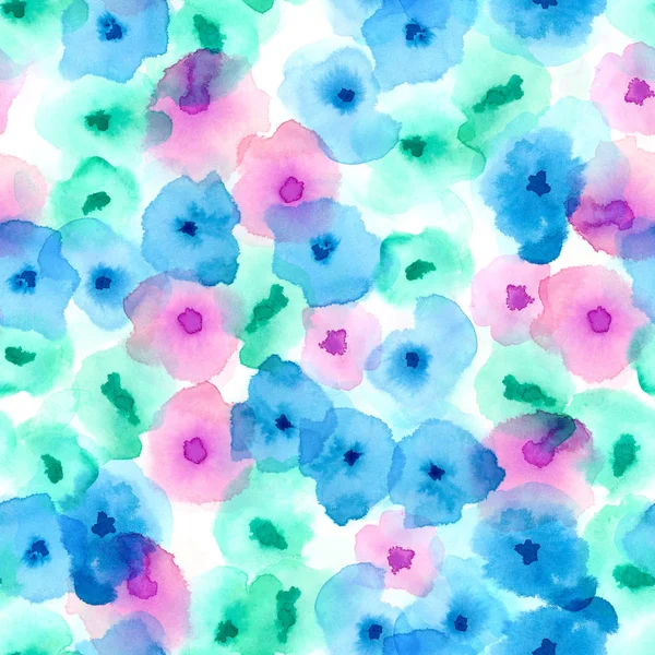 Finom, virágmintás világos kék selymes akvarell varrat nélküli mintát finom akvarell absztrakt — Stock Fotó