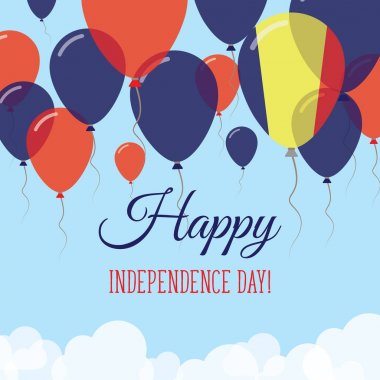 Chad Bağımsızlık günü düz tebrik kartı lastik balonlar Çad bayrağı renklerde uçan