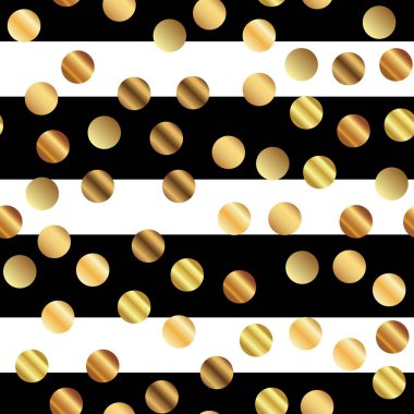 Altın nokta seamless modeli siyah beyaz çizgili arka plan Mesmeric degrade altın noktalar üzerinde