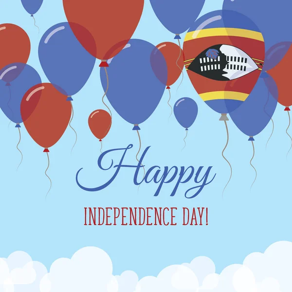 Tarjeta de felicitación plana Swaziland Independence Day Flying Rubber Balloons en colores de la bandera de Swazilandia — Vector de stock