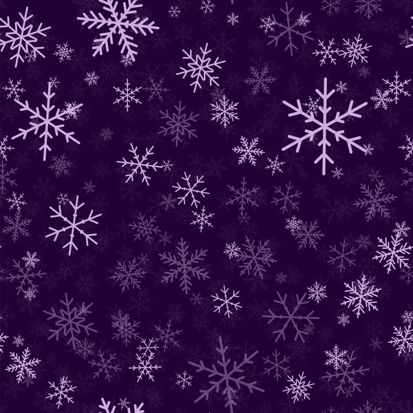 Βιολετί νιφάδες χιονιού χωρίς ραφή πρότυπο σε μοβ φόντο χριστουγεννιάτικο χαοτική διάσπαρτα βιολετί — Διανυσματικό Αρχείο