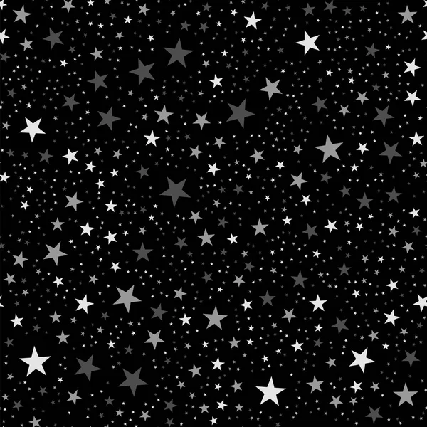 Estrelas brancas padrão sem costura em fundo preto Memorável infinito aleatório dispersos estrelas brancas — Vetor de Stock