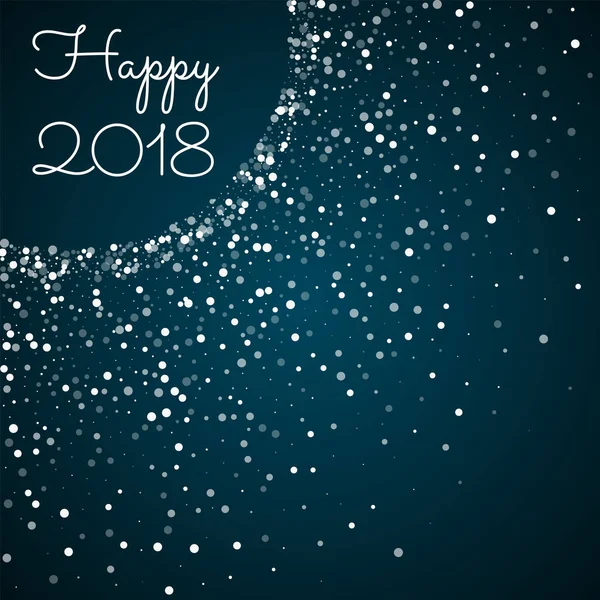 Tarjeta de felicitación Happy 2018 Fondo de puntos blancos que caen al azar Puntos blancos que caen al azar en azul — Vector de stock