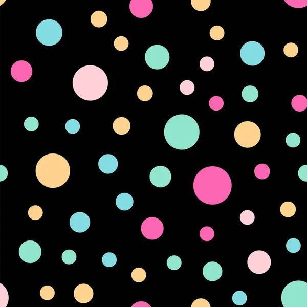 Colorful polka dots seamless pattern on black 3 background Fetching classic colorful polka dots — Stock Vector