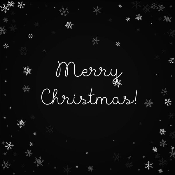 Merry Christmas greeting card Sparse snowfall background Sparse snowfall on black background
