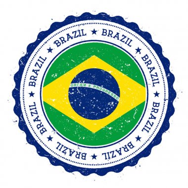 Brezilya bayrağı Vintage Grunge lastik damga damga dairesel metin yıldız ve ulusal seyahat