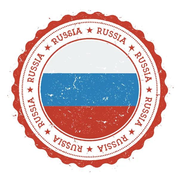 Grunge Rubberstempel met de vlag van de Russische Federatie Vintage reizen stempel met cirkelvormige tekst sterren en — Stockvector