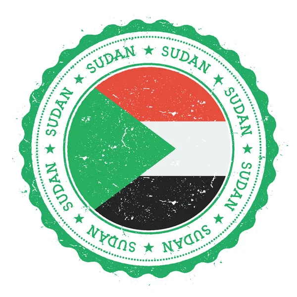 Sudan bayrağı Vintage Grunge lastik damga damga dairesel metin yıldız ve ulusal seyahat — Stok Vektör